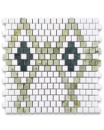 Thassos White Marble 5/8x5/8 Square Diamond Mosaic Tile w/ Green Marble Honed