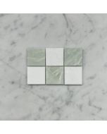 Thassos White Green Jade Marble 2x2 Checkerboard Mosaic Tile Honed