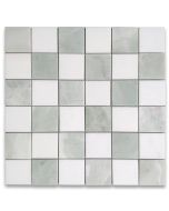 Thassos White Green Jade Marble 2x2 Checkerboard Mosaic Tile Honed