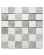 Thassos White Green Jade Marble 2x2 Checkerboard Mosaic Tile Polished