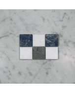 Thassos White Azul Macaubas Blue Marble 2x2 Checkerboard Mosaic Tile Honed