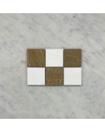 Thassos White Yellow Woodgrain Marble 2x2 Checkerboard Mosaic Tile Honed