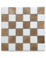 Thassos White Yellow Woodgrain Marble 2x2 Checkerboard Mosaic Tile Polished
