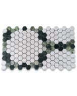Thassos White Marble 1 inch Pinnacle Hexagon?Green Garland Mosaic Tile Honed