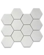 Thassos White Marble 4 inch Hexagon Mosaic Tile Honed
