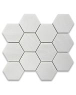 Thassos White Marble 4 inch Hexagon Mosaic Tile Polished