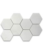 Thassos White 5 inch Hexagon Mosaic Tile Honed