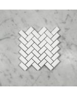 (Sample) Thassos White Marble 5/8x1-1/4 Herringbone Mosaic Tile Honed