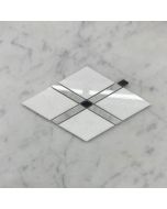 Thassos White Marble Diamond Lattice Mosaic Tile w/ Carrara White Nero Marquina Black Polished