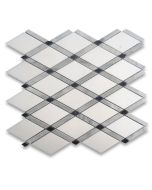 Thassos White Marble Diamond Lattice Mosaic Tile w/ Carrara White Nero Marquina Black Polished