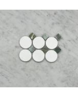 Thassos White Marble 2 inch Round Mosaic Tile w/ Sagano Vibrant Green Square Dots Honed