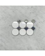 Thassos White Marble 2 inch Round Mosaic Tile w/ Azul Macaubas Blue Square Dots Polished