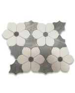 Thassos White Magnolia Flower Mosaic Tile w/ Bardiglio Gray Honed