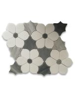 Thassos White Magnolia Flower Mosaic Tile w/ Bardiglio Gray Polished