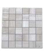 White Wood Grain 2x2 Square Mosaic Tile Polished