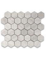 Athens Silver Cream Marble 2 inch Hexagon Mosaic Tile Honed Bush-hammered Gooved Multi Finish