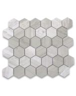 White Wood Grain 2 inch Hexagon Mosaic Tile Polished