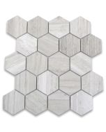 White Wood Grain 3 inch Hexagon Mosaic Tile Polished