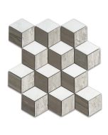 Athens Silver Cream Marble 2x3 Illusion 3D Cube Rhombus Diamond Hexagon Mosaic Tile Thassos White Athens Gray Honed