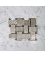 White Wood Grain 1x2 Basketweave Mosaic Tile w/ Gray Dots Polished