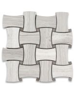 Athens Silver Cream Marble Wide Dogbone Wicker Weave Mosaic Tile w/ Athens Gray Dots Polished