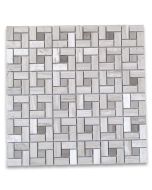 White Wood Grain Target Pinwheel Mosaic Tile w/ Gray Dots Polished