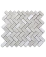 White Wood Grain 1x2 Herringbone Mosaic Tile Polished