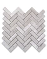 White Wood Grain 1x3 Herringbone Mosaic Tile Polished
