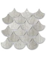 White Wood Grain Grand Fish Scale Fan Shaped Mosaic Tile Polished