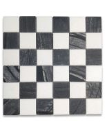 Silver Wave Black Forest Thassos White Marble 2x2 Checkerboard Mosaic Tile Honed