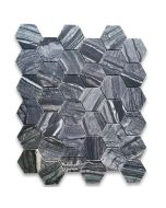 Silver Wave Black Forest Marble 2 inch Hexagon Mosaic Tile Honed