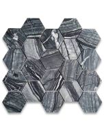 Silver Wave Black Forest Marble 3 inch Hexagon Mosaic Tile Honed