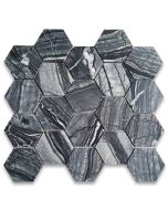 Silver Wave Black Forest Marble 3 inch Hexagon Mosaic Tile Honed