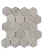 Athens Grey Wood Grain 3 inch Hexagon Mosaic Tile Polished