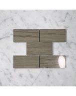 (Sample) Athens Grey Wood Grain Marble 2x4 Grand Brick Subway Mosaic Tile Polished