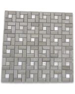 Athens Grey Wood Grain Target Pinwheel Mosaic Tile w/ White Dots Polished