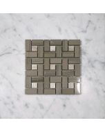 Athens Grey Wood Grain Target Pinwheel Mosaic Tile w/ White Dots Polished