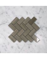 (Sample) Athens Grey Wood Grain Marble 1x2 Herringbone Mosaic Tile Polished