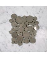 (Sample) Athens Grey Wood Grain Marble Bubble Round Paramount Mosaic Tile Polished